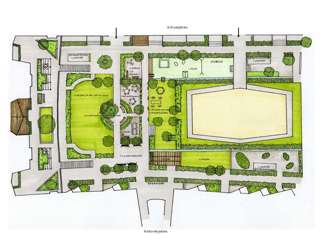 Skiss över den planerade nya innergården